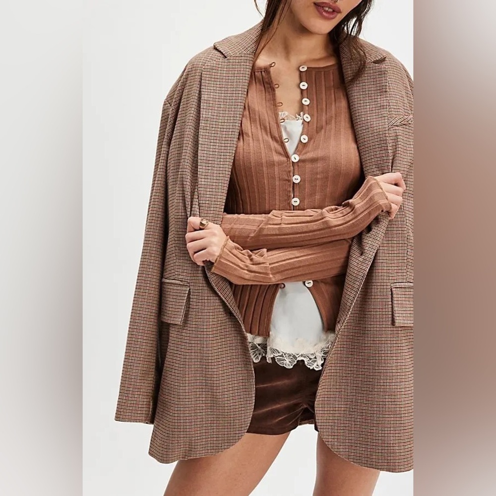 NWOT Free People Tilly Ribbed Knit Long Sleeve Button Down Cardigan Otter Sz S - Picture 10 of 10